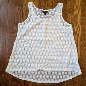 Mossimo White Lace Tank Top Womens XS Crochet Sleeveless High Low Blouse Y2K